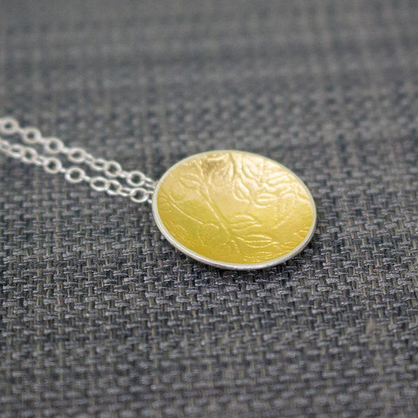 silver gold keum boo leaf pendant at Joanne Tinley Jewellery