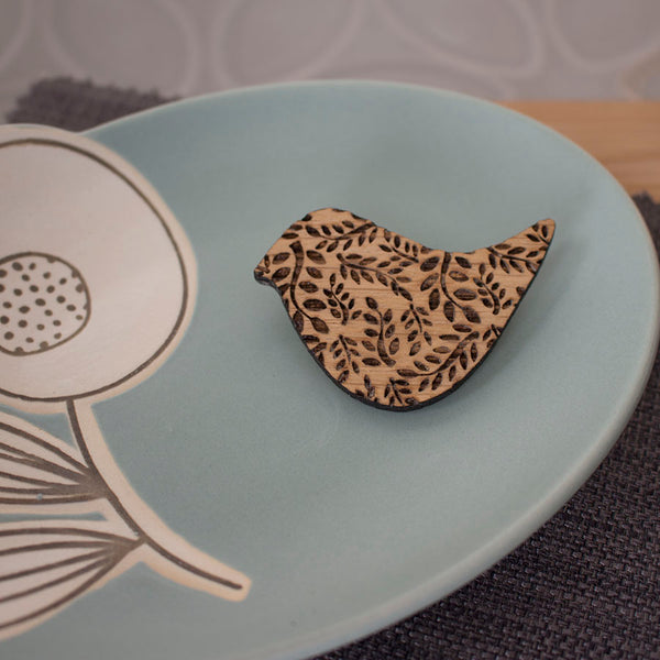 oak songbird brooch by Joanne Tinley Jewellery