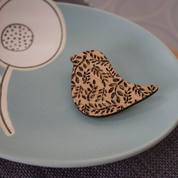 oak songbird brooch by Joanne Tinley Jewellery