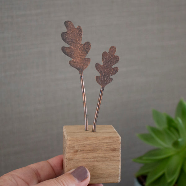 Copper and oak ornament featuring beautifully textured oak leaves - Joanne Tinley Jewellery
