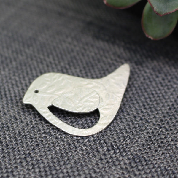 sterling silver bird and leaf brooch at Joanne Tinley Jewellery