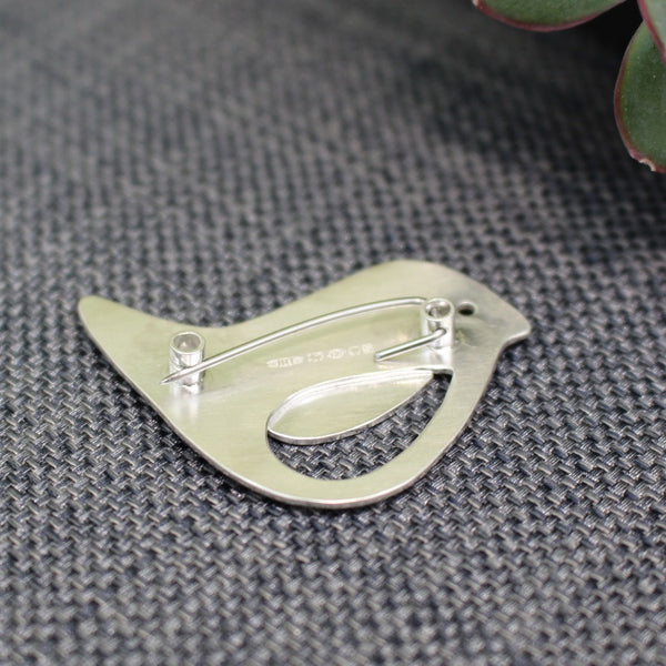 sterling silver bird and leaf brooch at Joanne Tinley Jewellery