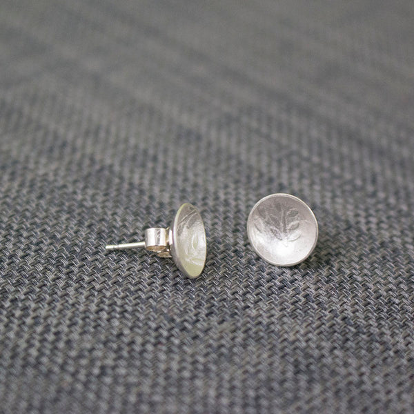 sterling silver leaf disc earring at Joanne Tinley Jewellery