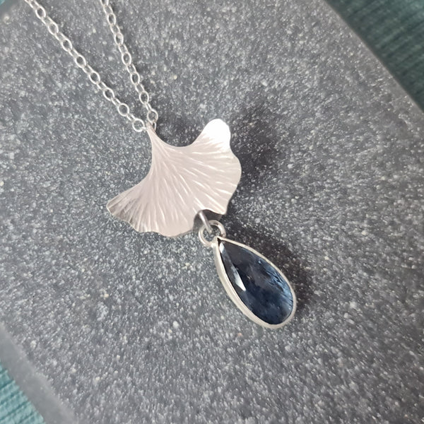 Kyanite Ginkgo Leaf pendant