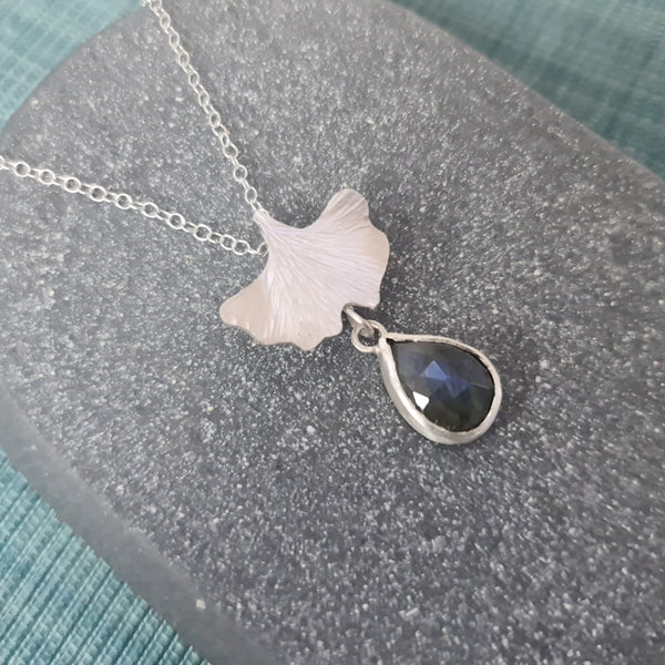 Labradorite Ginkgo Leaf pendant