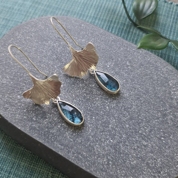 Kyanite Ginkgo Leaf drop earrings