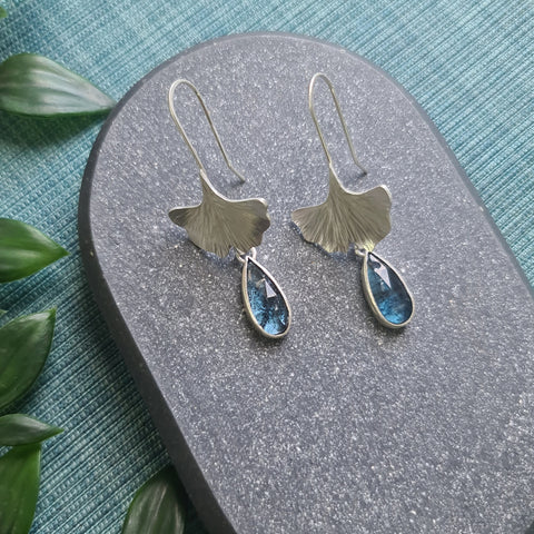 Kyanite Ginkgo Leaf drop earrings