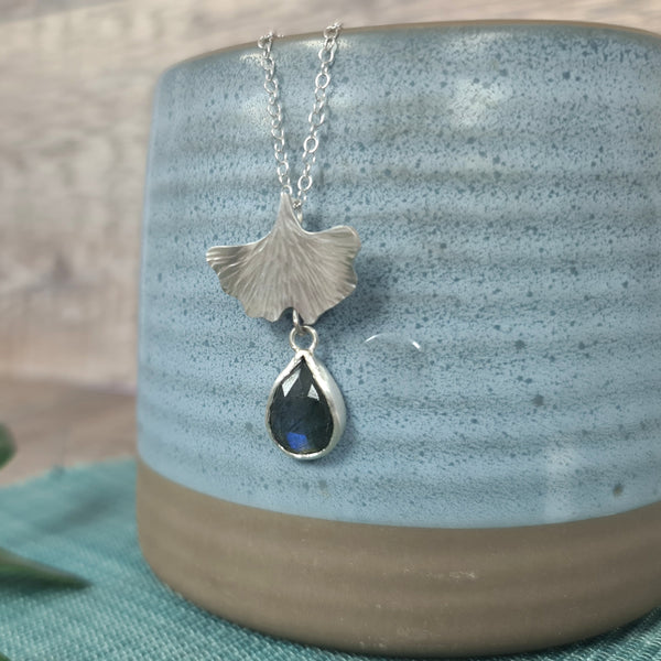 Labradorite Ginkgo Leaf pendant