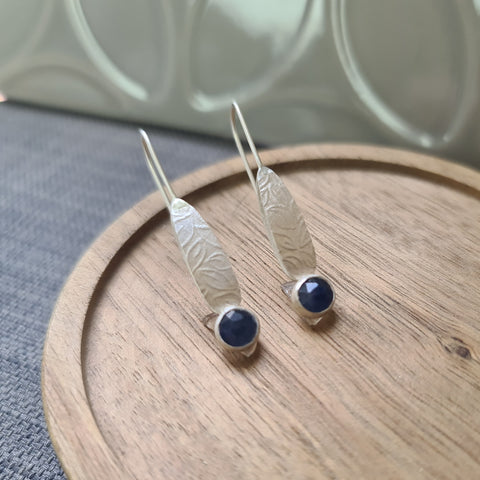 Blue Sapphire Leaf drop earrings