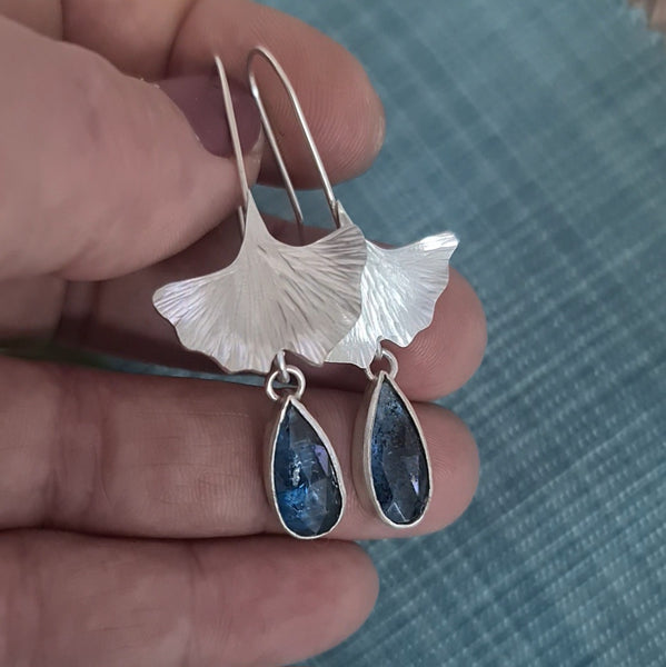 Kyanite Ginkgo Leaf drop earrings