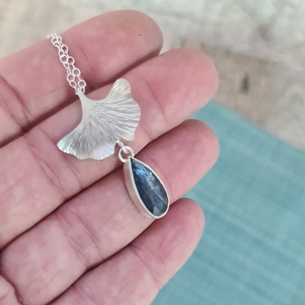 Kyanite Ginkgo Leaf pendant