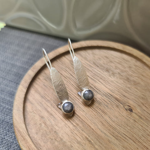Grey Sapphire Leaf drop earrings