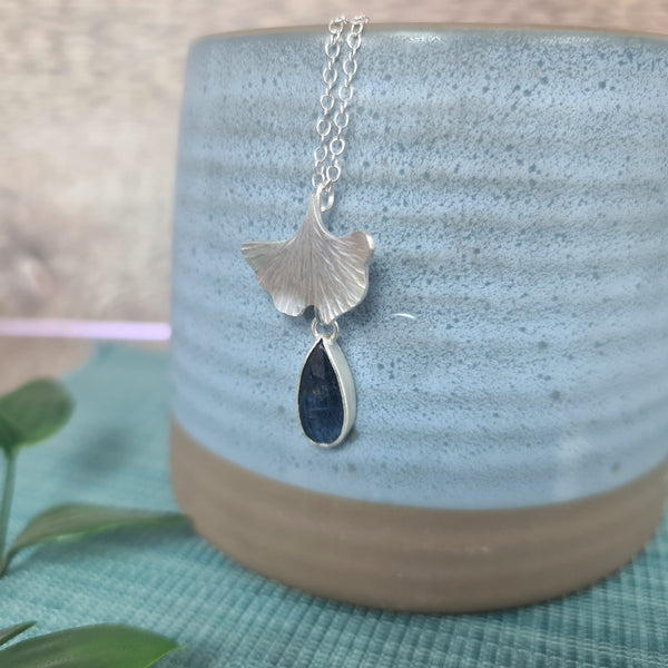 Kyanite Ginkgo Leaf pendant