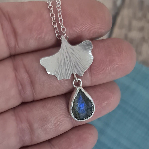 Labradorite Ginkgo Leaf pendant