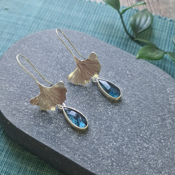 Kyanite Ginkgo Leaf drop earrings