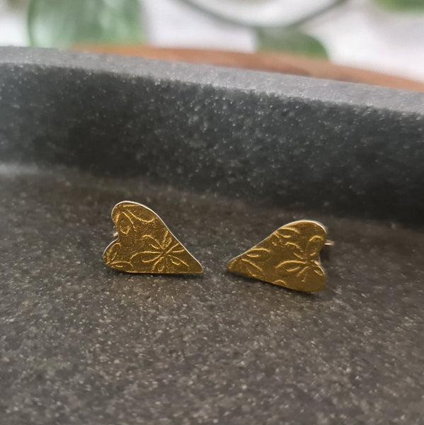 Golden Floral Heart stud earrings