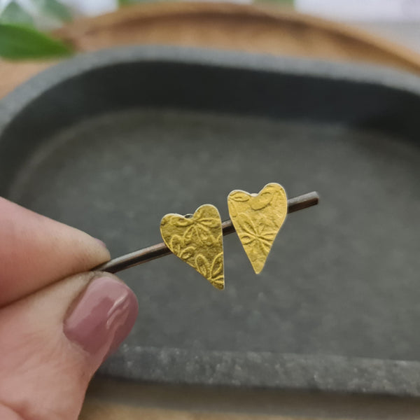Golden Floral Heart stud earrings
