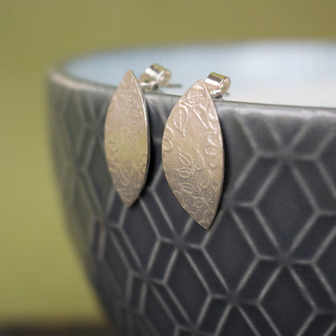 sterling silver petal shaped stud earrings by Joanne Tinley Jewellery