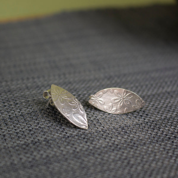 sterling silver petal shaped stud earrings by Joanne Tinley Jewellery