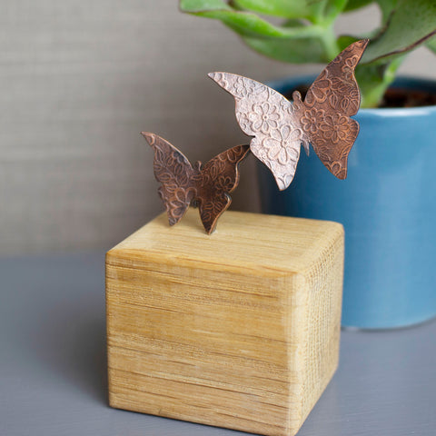 copper and oak ornament featuring two butterflies in flight - Joanne Tinley Jewellery