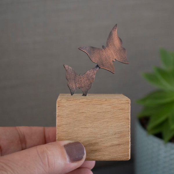 copper and oak ornament featuring two butterflies in flight - Joanne Tinley Jewellery