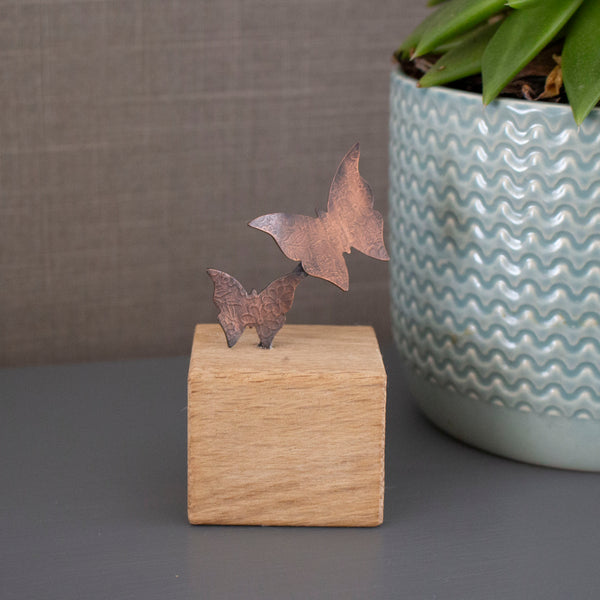 copper and oak ornament featuring two butterflies in flight - Joanne Tinley Jewellery