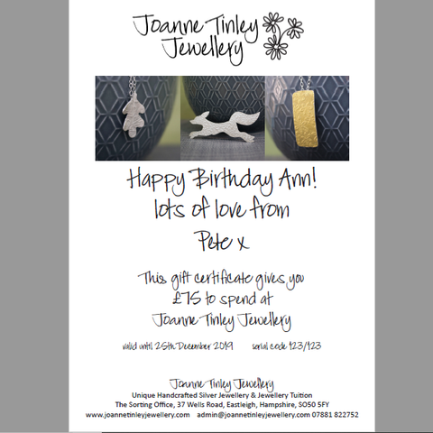 gift certificates available at Joanne Tinley Jewellery