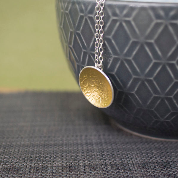 silver gold keum boo flower pendant at Joanne Tinley Jewellery
