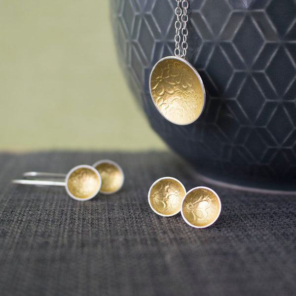 silver gold keum boo flower pendant at Joanne Tinley Jewellery