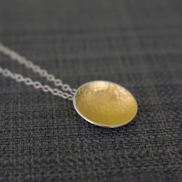 silver gold keum boo flower pendant at Joanne Tinley Jewellery