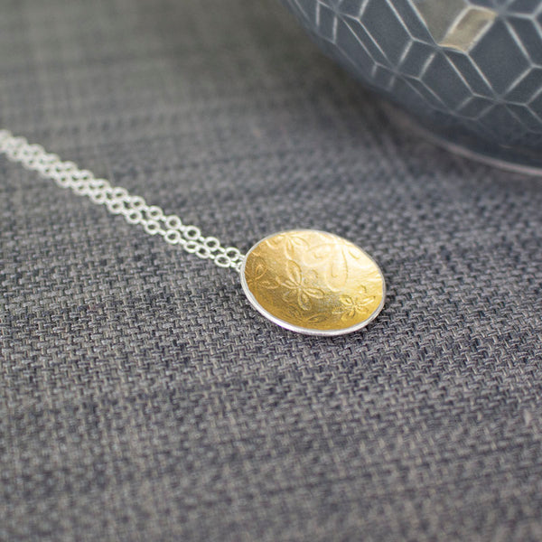 silver gold keum boo flower pendant at Joanne Tinley Jewellery