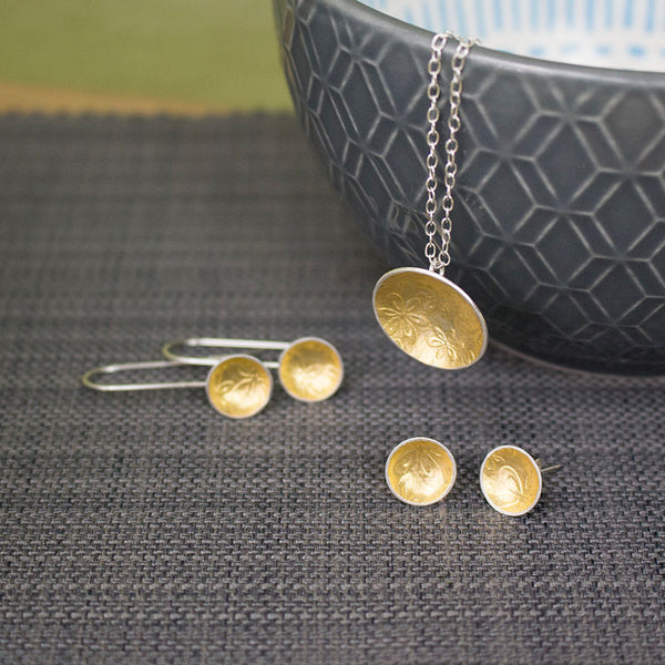 silver gold keum boo flower pendant at Joanne Tinley Jewellery