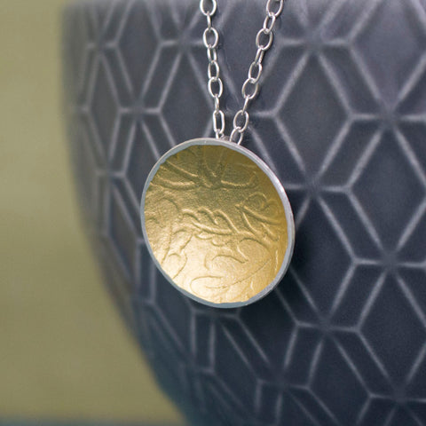 silver gold keum boo oak pendant at Joanne Tinley Jewellery