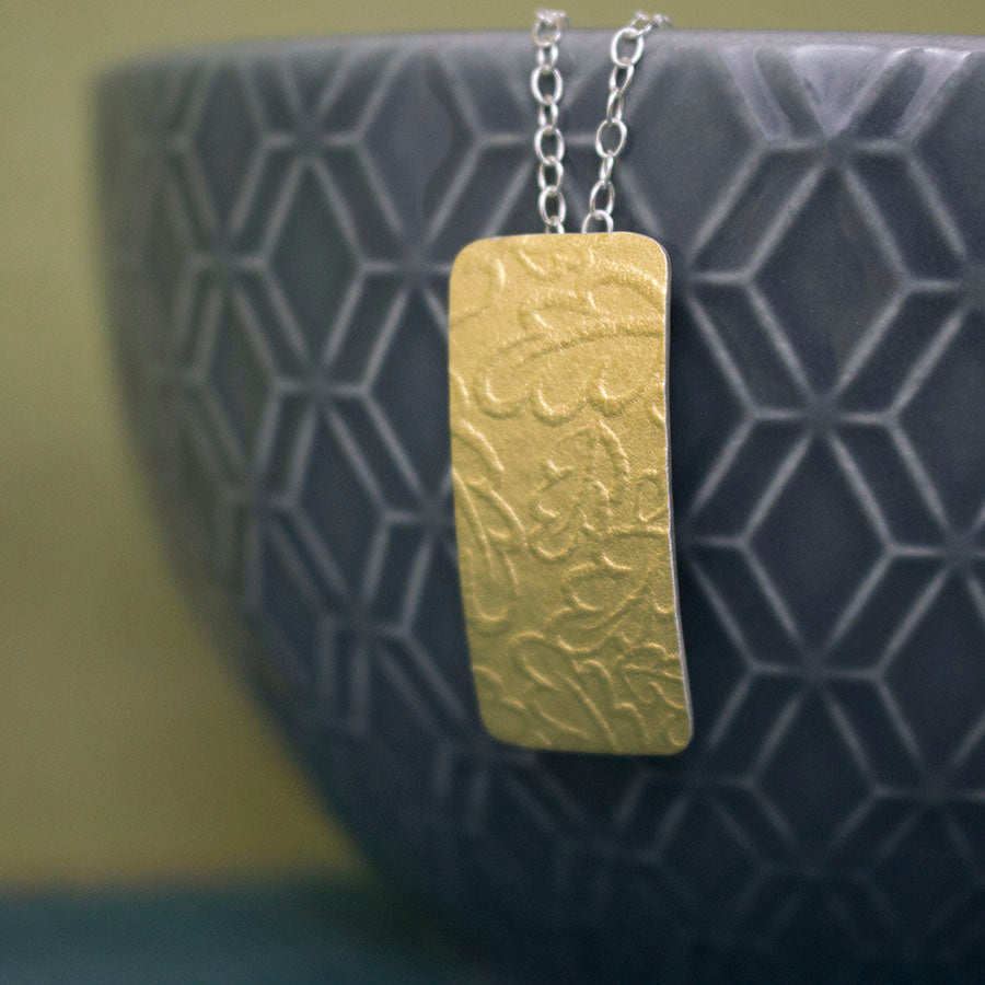 24k keum boo silver rectangular oak pendant from Joanne Tinley Jewellery