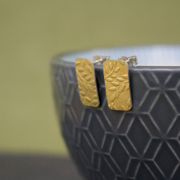 Golden Leaf Tag Stud Earrings - Wholesale