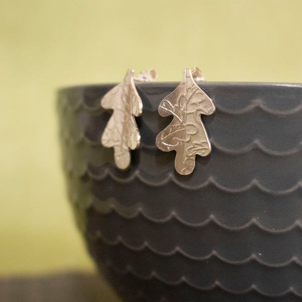 sterling silver oak leaf stud earrings by Joanne Tinley Jewellery