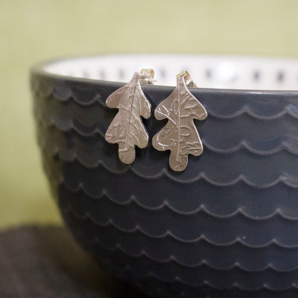 sterling silver oak leaf stud earrings by Joanne Tinley Jewellery