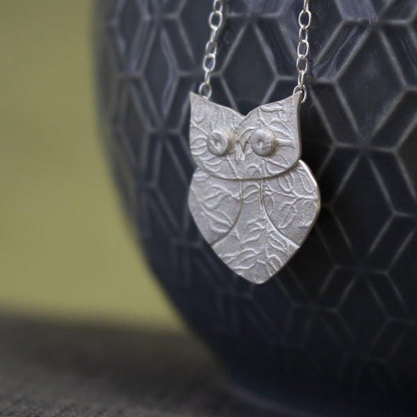 silver wise owl pendant | Joanne Tinley Jewellery