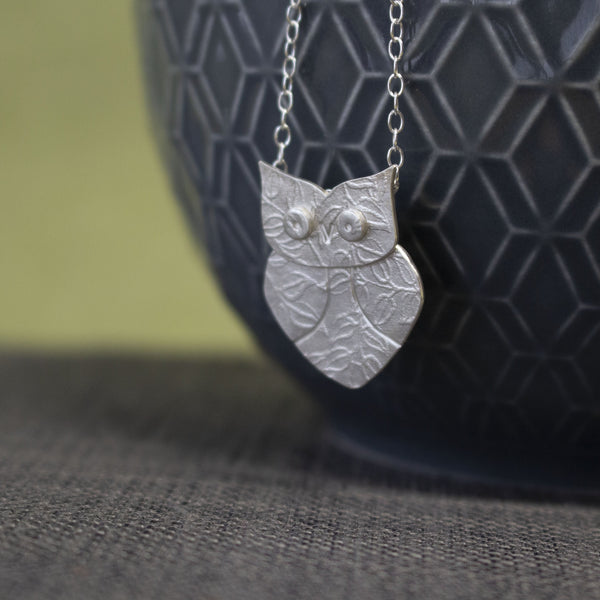 silver wise owl pendant | Joanne Tinley Jewellery