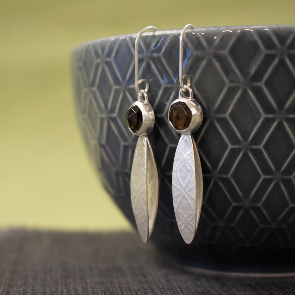 smoky quartz and silver earrings by Joanne Tinley Jewellery
