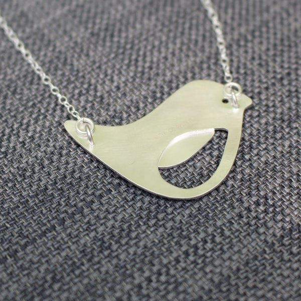 sterling silver bird and leaf necklace at Joanne Tinley Jewellery