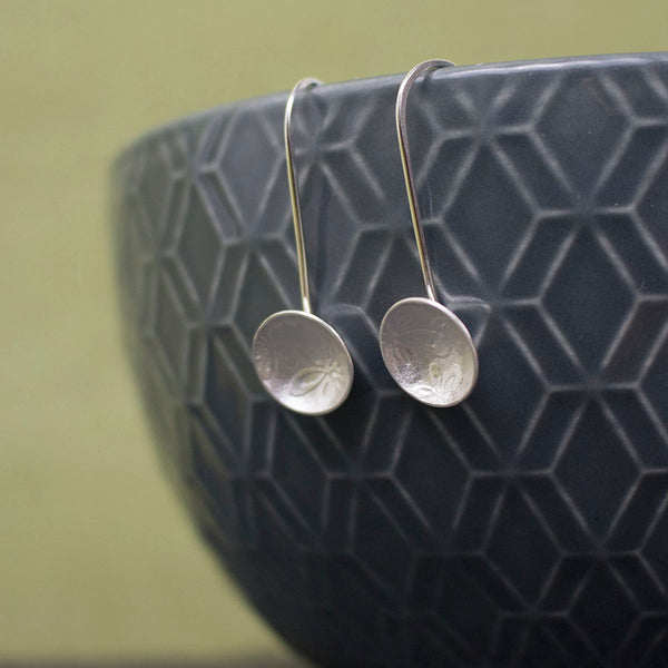 sterling silver flower disc earring at Joanne Tinley Jewellery