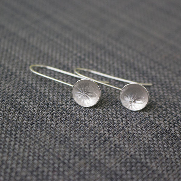 sterling silver flower disc earring at Joanne Tinley Jewellery