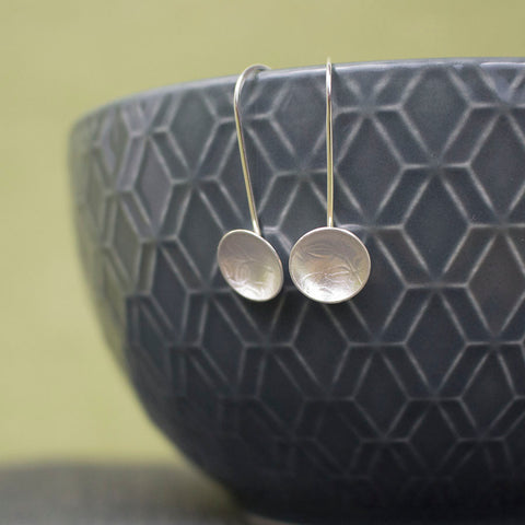 sterling silver leaf disc earring at Joanne Tinley Jewellery