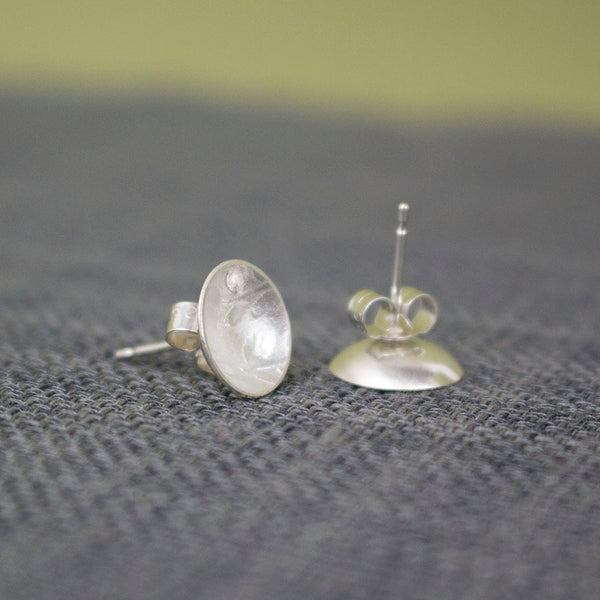 sterling silver leaf disc earring at Joanne Tinley Jewellery