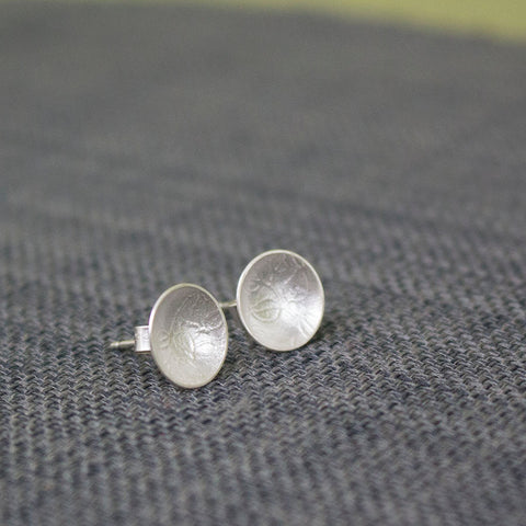 sterling silver leaf disc earring at Joanne Tinley Jewellery