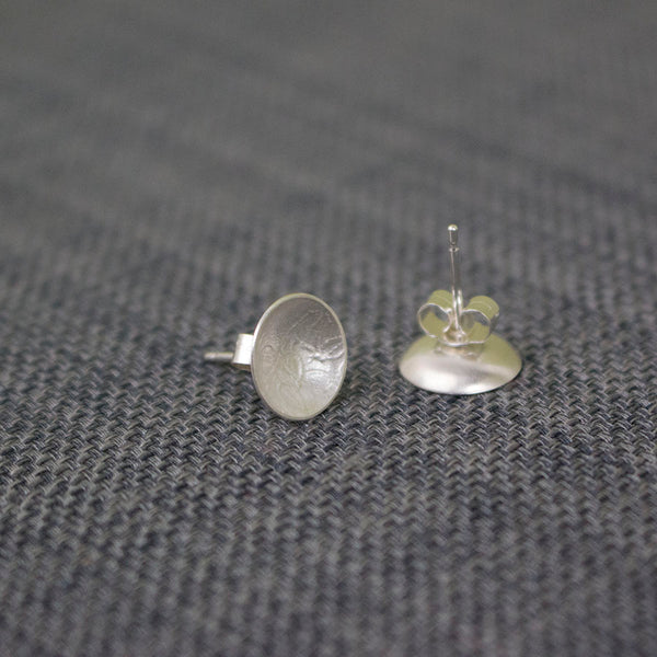 sterling silver leaf disc earring at Joanne Tinley Jewellery