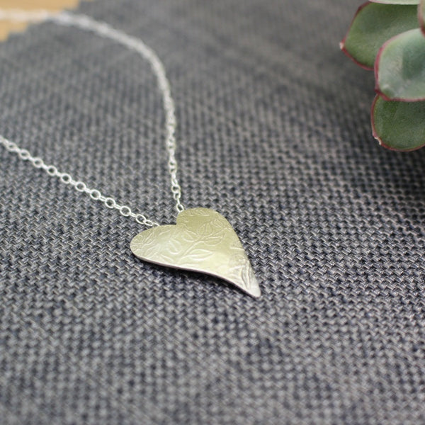 sterling silver leaf heart pendant at Joanne Tinley Jewellery
