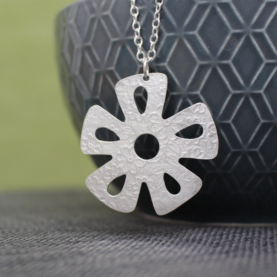 sterling silver flower pendant at Joanne Tinley Jewellery