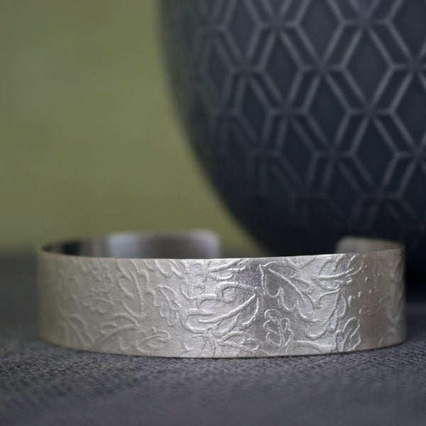 sterling silver oak leaf cuff bracelet | Joanne Tinley Jewellery | Hampshire